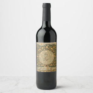 Etiqueta Para Botella De Vino Antiguo tapiz inglés de aguja Árbol de la Vida y U