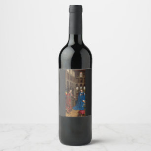 Etiqueta Para Botella De Vino Anunciación de Van Eyck Premium Luz de Catedral