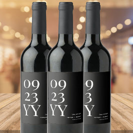 Etiqueta Para Botella De Vino Anuncio de Boda Fecha Blanco Negro en Negrita