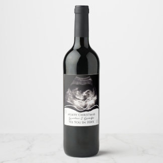 Etiqueta Para Botella De Vino Anuncio de Embarazo de Abuelos con Ultrasonido
