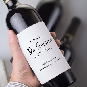 Etiqueta Para Botella De Vino Anuncio de Embarazo en Blanco y Negro Moderno