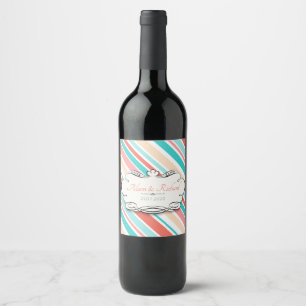 Etiqueta Para Botella De Vino Aqua y Coral