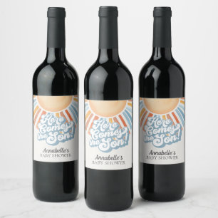 Etiqueta Para Botella De Vino Aquí viene el Baby Shower de Son Sunshine Boy