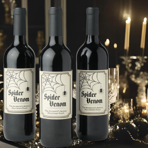 Etiqueta Para Botella De Vino Araña de encaje negro Telaraña Veneno de araña Gót