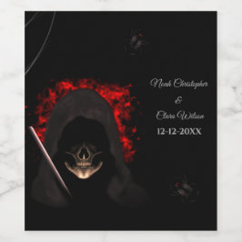 Etiqueta Para Botella De Vino Araña de halloween de cráneo gótico oscuro negro