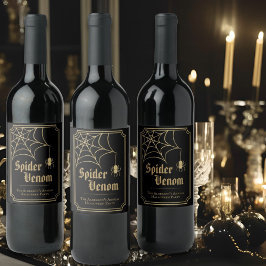 Etiqueta Para Botella De Vino Araña de telaraña de oro negro Veneno de Halloween