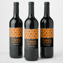 Etiqueta Para Botella De Vino Arañas Feliz Halloween Negro Naranja Personalizado