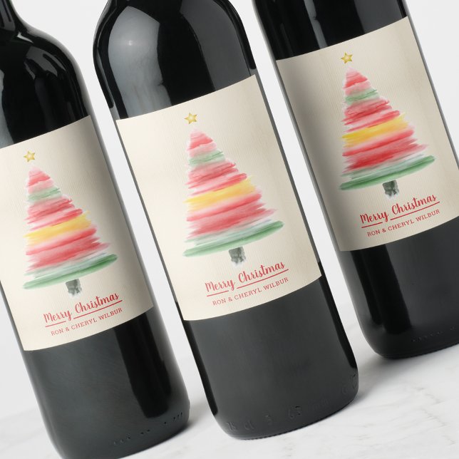 Etiqueta Para Botella De Vino Árbol de Navidad acuarela moderno (Subido por el creador)