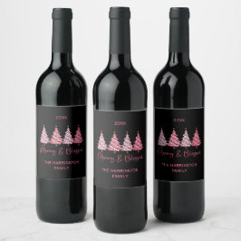 Etiqueta Para Botella De Vino Árbol de Navidad Alegre y Bendecido Personalizado