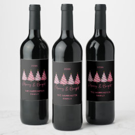 Etiqueta Para Botella De Vino Árbol de Navidad Alegre y Brillante Personalizado