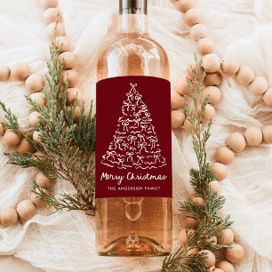 Etiqueta Para Botella De Vino Arbol de Navidad caprichoso dobla feriado de aránd
