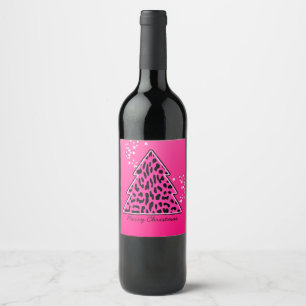 Etiqueta Para Botella De Vino Árbol de Navidad Chetah Leopardo Rosa