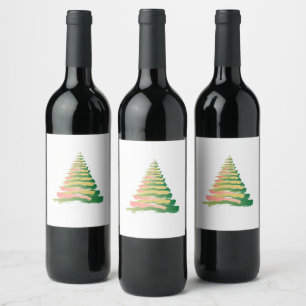 Etiqueta Para Botella De Vino Árbol de Navidad con Pinceladas Minimalistas