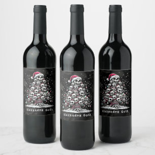 Etiqueta Para Botella De Vino Árbol de Navidad de cráneo Pijama Esqueleto Sombre