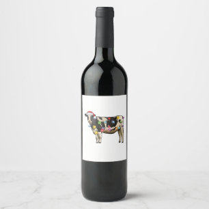 Etiqueta Para Botella De Vino Árbol de Navidad de ganado vacuno festivo de granj