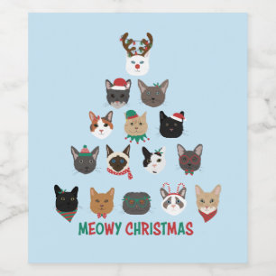 Etiqueta Para Botella De Vino Árbol de Navidad de gato