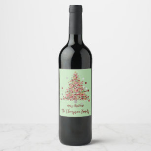 Etiqueta Para Botella De Vino Árbol de Navidad de lunares en acuarela