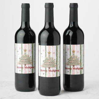Etiqueta Para Botella De Vino Árbol de Navidad de Mahjong Personalizable