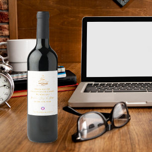 Etiqueta Para Botella De Vino Árbol de Navidad Dorado Gracias Mensaje Corporativ
