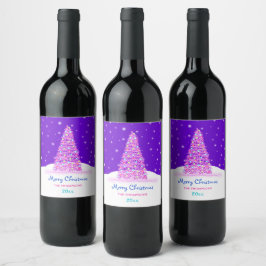 Etiqueta Para Botella De Vino Árbol de navidad dulce rosa merry