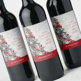 Etiqueta Para Botella De Vino Árbol de Navidad Elegante Regalo de Negocios