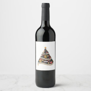 Etiqueta Para Botella De Vino Árbol de Navidad hecho de Instrumentos Musicales  