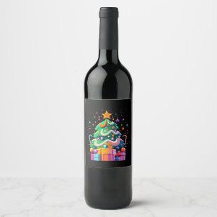 Etiqueta Para Botella De Vino Árbol de Navidad Magia Resplandor
