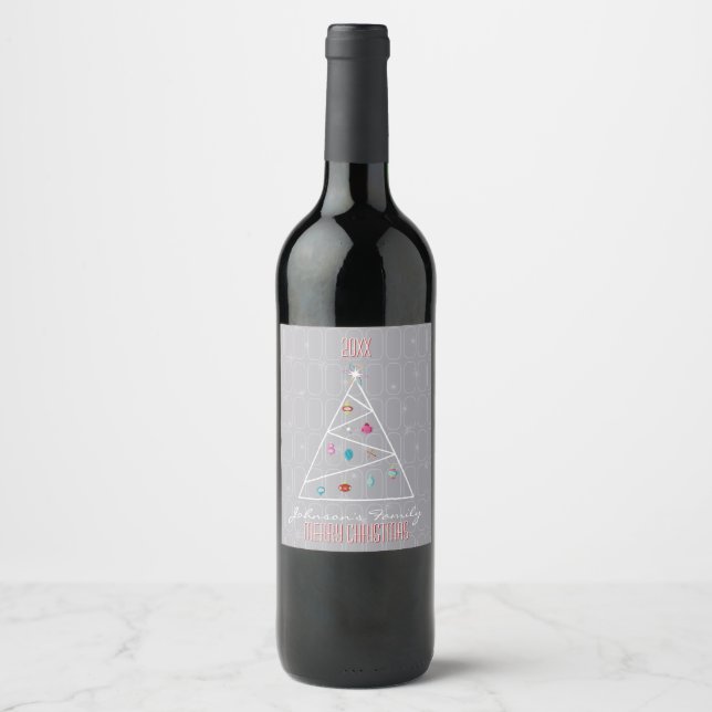 Etiqueta Para Botella De Vino Árbol de Navidad mínimo (Anverso)