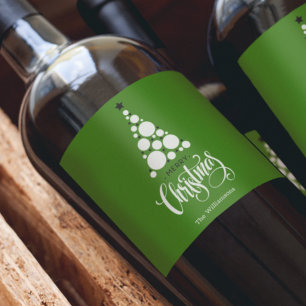 Etiqueta Para Botella De Vino Árbol de Navidad moderno en verde
