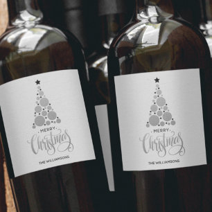 Etiqueta Para Botella De Vino Árbol de Navidad moderno plateado para las fiestas