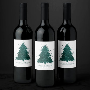 Etiqueta Para Botella De Vino Árbol de Navidad Moody   Verde oscuro medianoche V