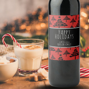 Etiqueta Para Botella De Vino Árbol de Navidad Negro Rojo Festible Personalizabl