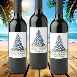 Etiqueta Para Botella De Vino Árbol de Navidad Playa Feliz Navidad