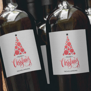 Etiqueta Para Botella De Vino Árbol de Navidad Rojo Moderno