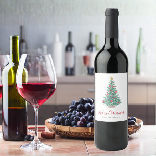 Etiqueta Para Botella De Vino Árbol de Navidad Sencillo Festivo Acuarela
