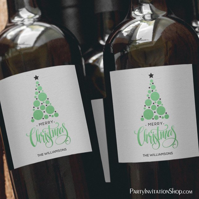 Etiqueta Para Botella De Vino Árbol de Navidad verde moderno (Subido por el creador)
