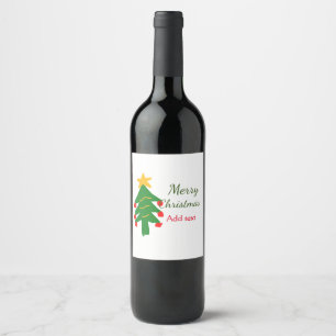 Etiqueta Para Botella De Vino Árbol de Navidad verde rojo Feliz Navidad añadir n
