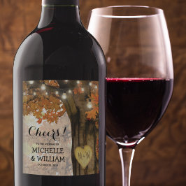 Etiqueta Para Botella De Vino Árbol de otoño rústico vitorea al Boda