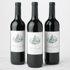 Etiqueta Para Botella De Vino Árbol de pino de guión moderno Feliz Navidad