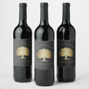 Etiqueta Para Botella De Vino Árbol Dorado de la Vida (Roble)
