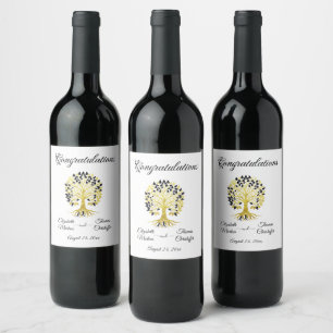 Etiqueta Para Botella De Vino Árbol dorado de vida Boda sofisticado y atemporal