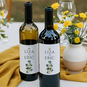 Etiqueta Para Botella De Vino Árbol floral de flores de limón Boda blanco elegan