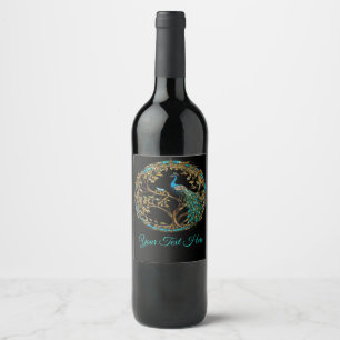 Etiqueta Para Botella De Vino Árbol otoñal de pavo real de vidrio templado