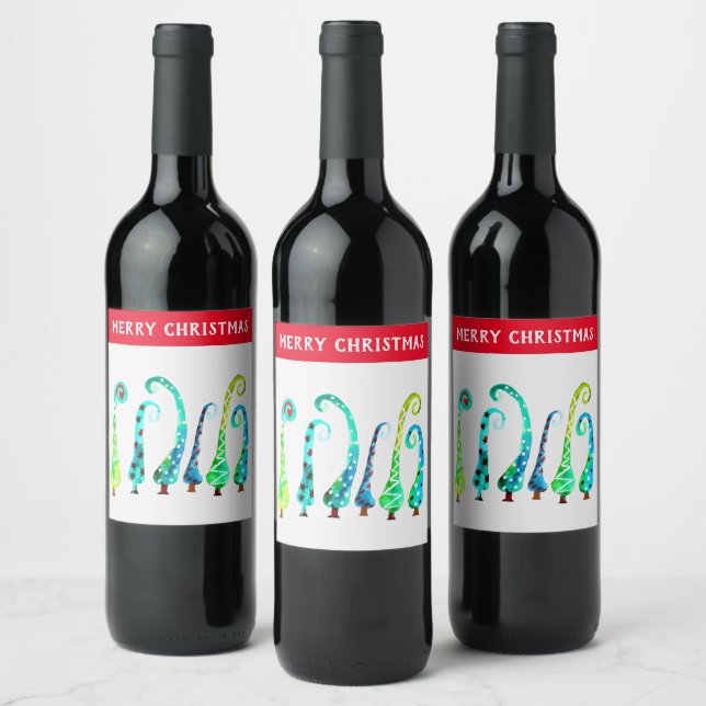 Etiqueta Para Botella De Vino Árboles de navidad de acuarela (Botellas)