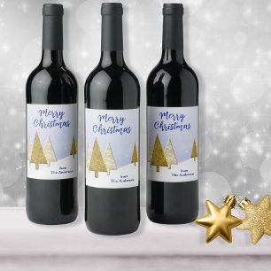 Etiqueta Para Botella De Vino Árboles de Navidad dorados y blancos