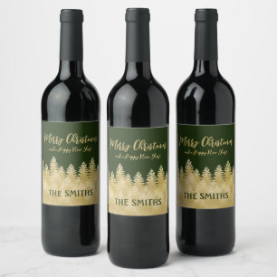 Etiqueta Para Botella De Vino Árboles de Pino Dorados Personalizados