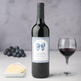 Etiqueta Para Botella De Vino Arco blanco con lazo azul de patrón floral para fi