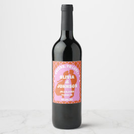 Etiqueta Para Botella De Vino Arco boho retro rosa naranja minimalista moderno y