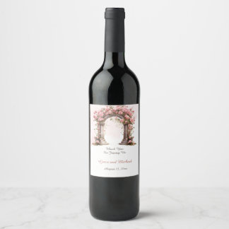 Etiqueta Para Botella De Vino Arco de los Rosas de Rubor Boho Boda