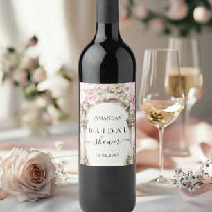 Etiqueta Para Botella De Vino Arco de mármol con flores rosadas para fiesta de c